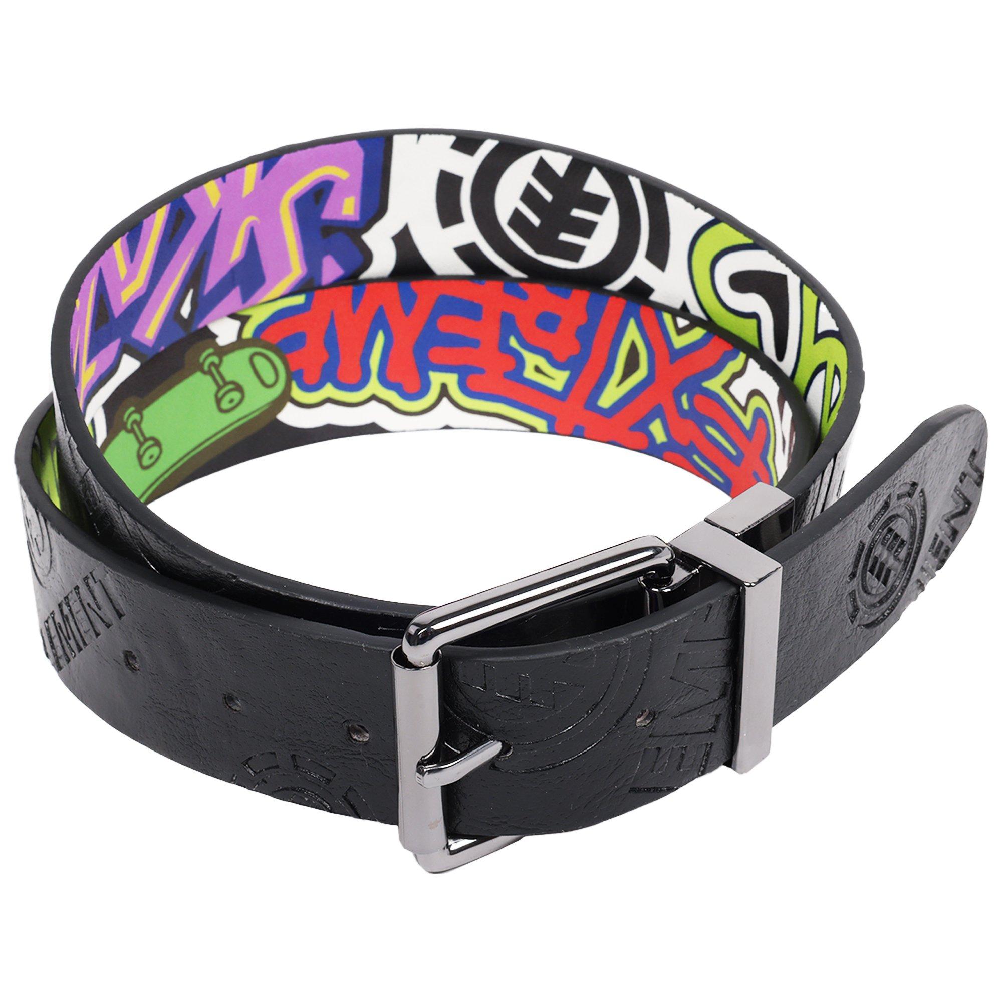 Element Debossed Logo & Graphic Print PU Reversible Belt - BLACK